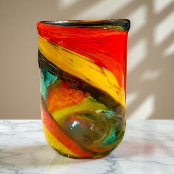 Hand blown Muti colored glass / vase orange, yellow, greens handcrafted - Picture 15 of 15
